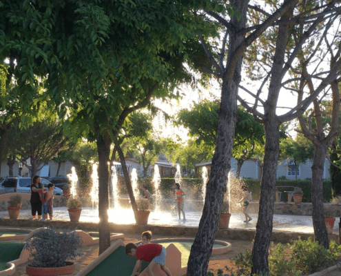 Two dry fountain modules, walk-through fountain from Urban Wet Lines in a campsite